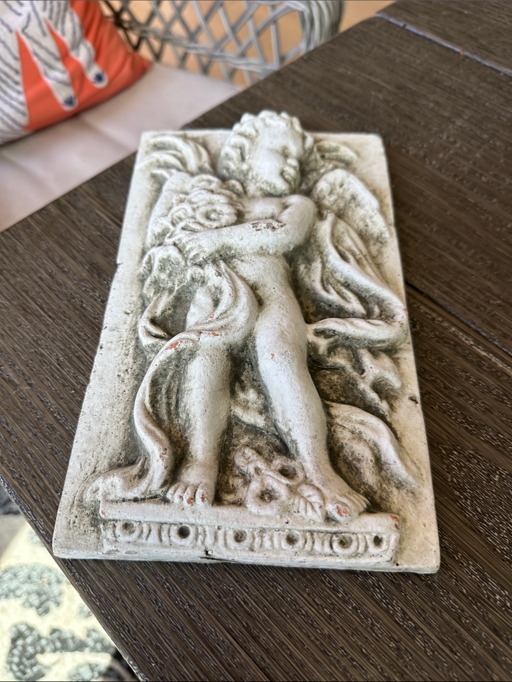 Vintage Collectible terracotta and concrete angel relief wall/garden art 10x6